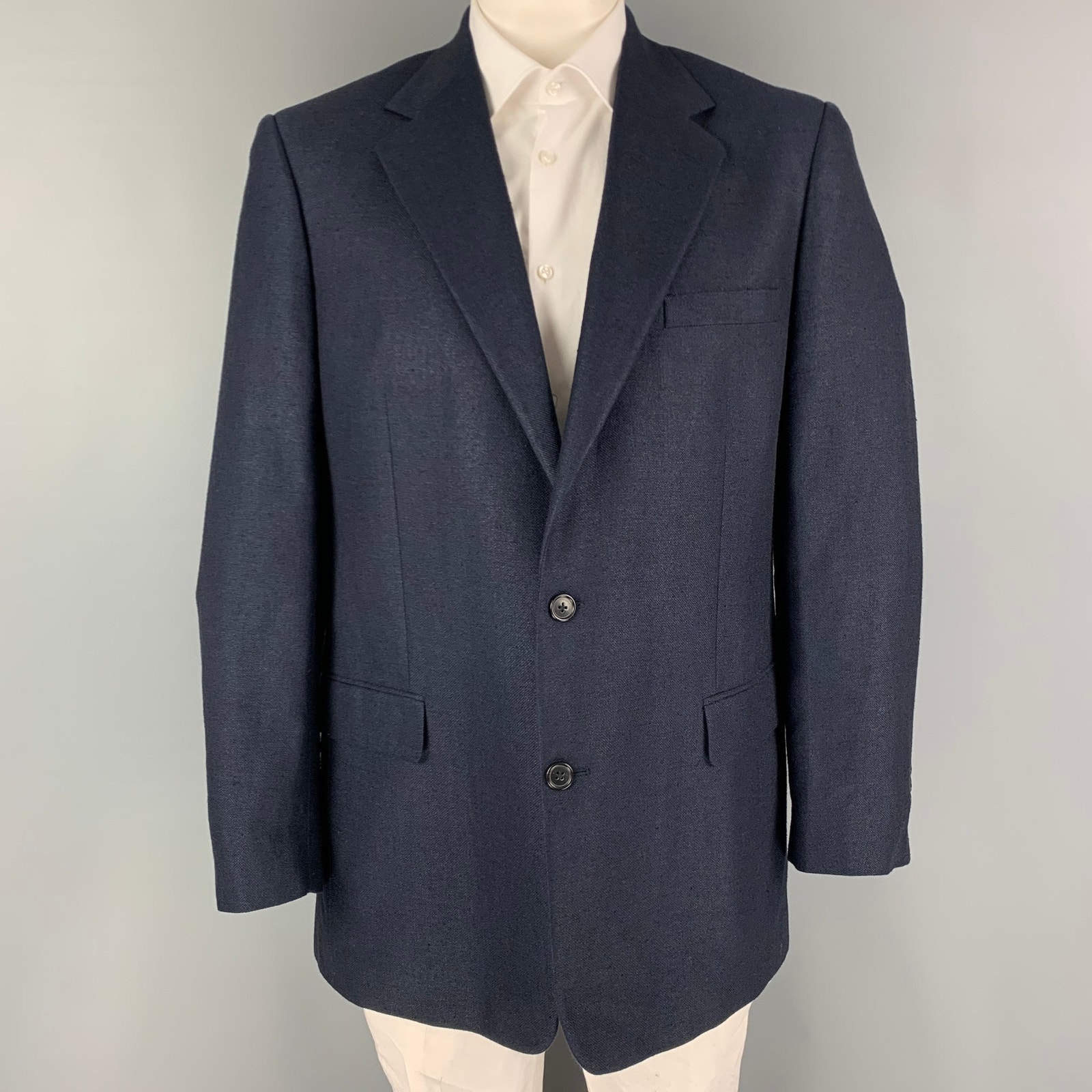 Brooks Brothers Size 48 Long Navy Silk Blend Single Breasted Sport Coat